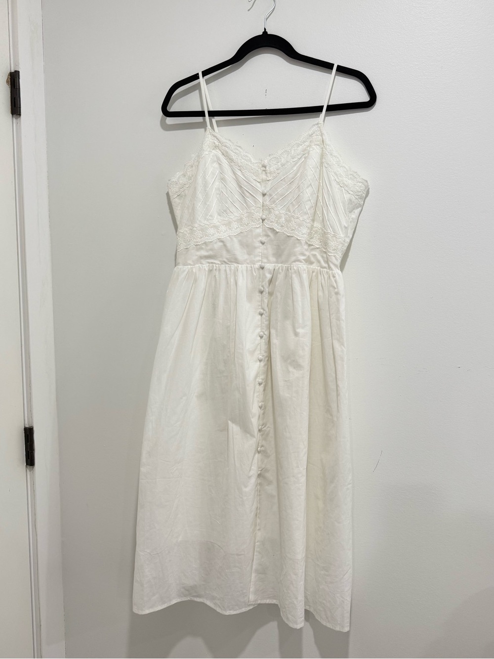White Lace-Trim Button Front Sundress